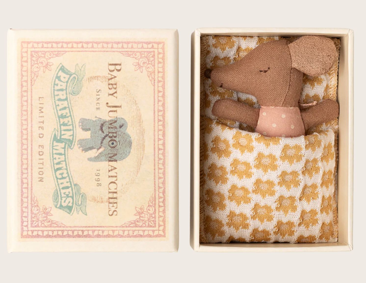 Sleepy Wakey Baby Mouse in Matchbox - Rose