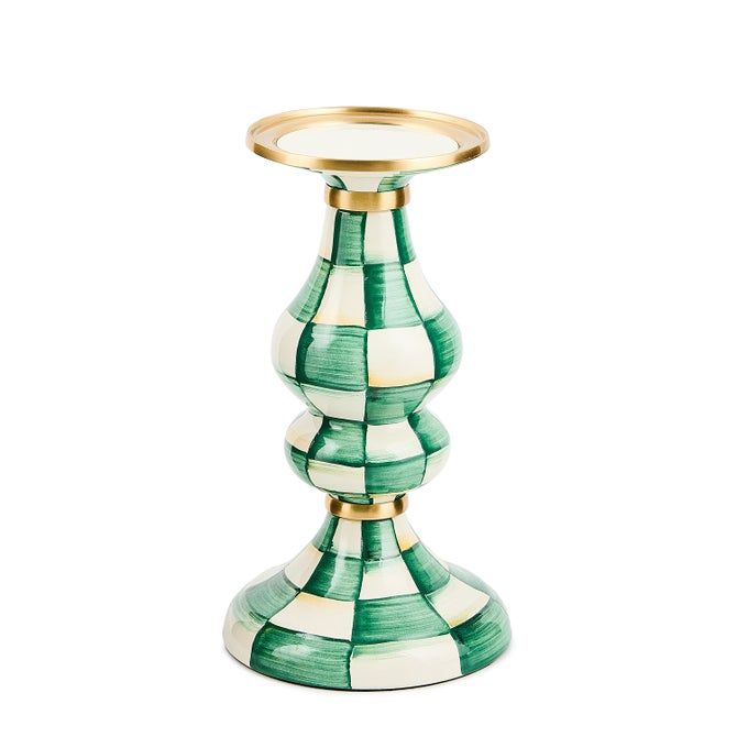 Emerald Check Medium Pillar Candlestick