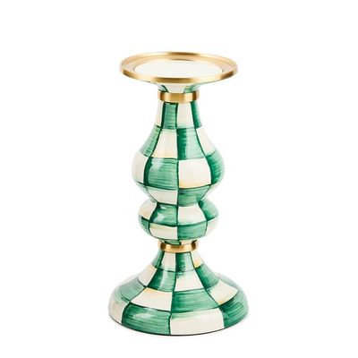 Emerald Check Medium Pillar Candlestick
