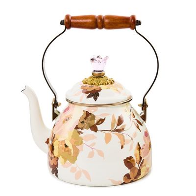 Wild Rose White 2qt Tea Kettle
