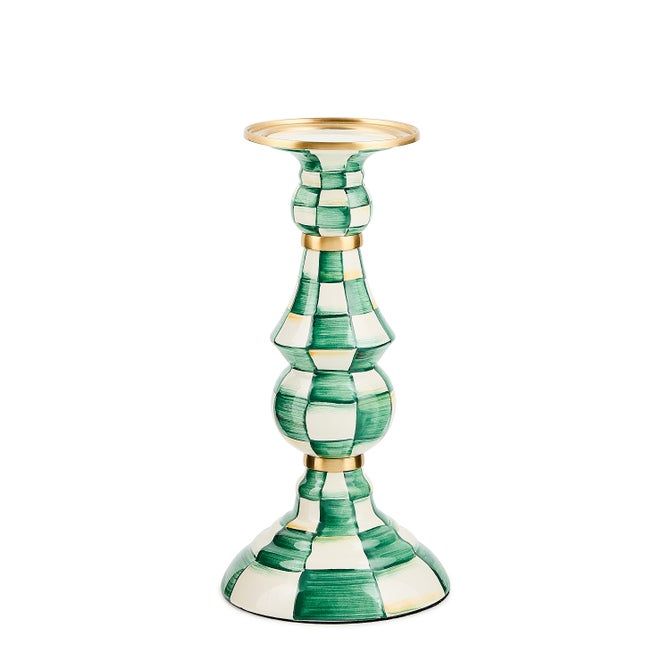 Emerald Check Large Pillar Candlestick