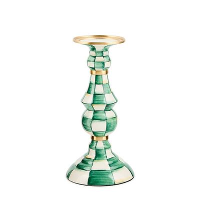 Emerald Check Large Pillar Candlestick