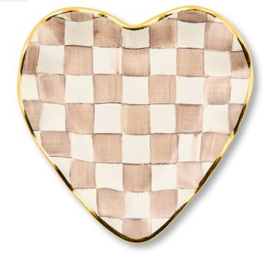 Mocha Check Ceramic Heart Plate