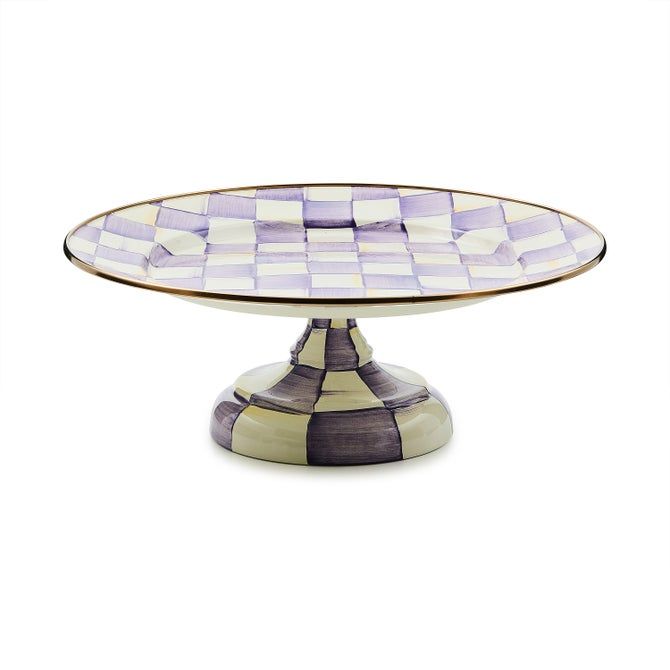 Violet Check Small Pedestal Platter
