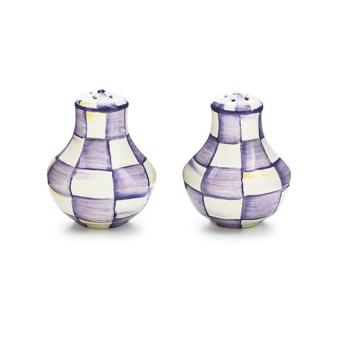 Violet Check Salt &amp; Pepper Shakers