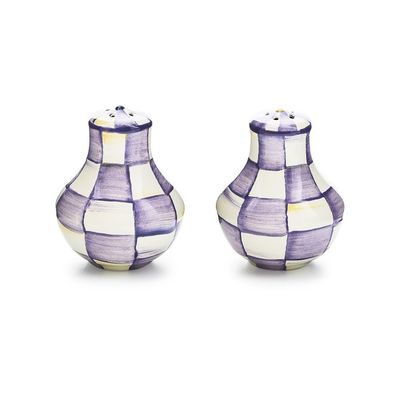 Violet Check Salt &amp; Pepper Shakers