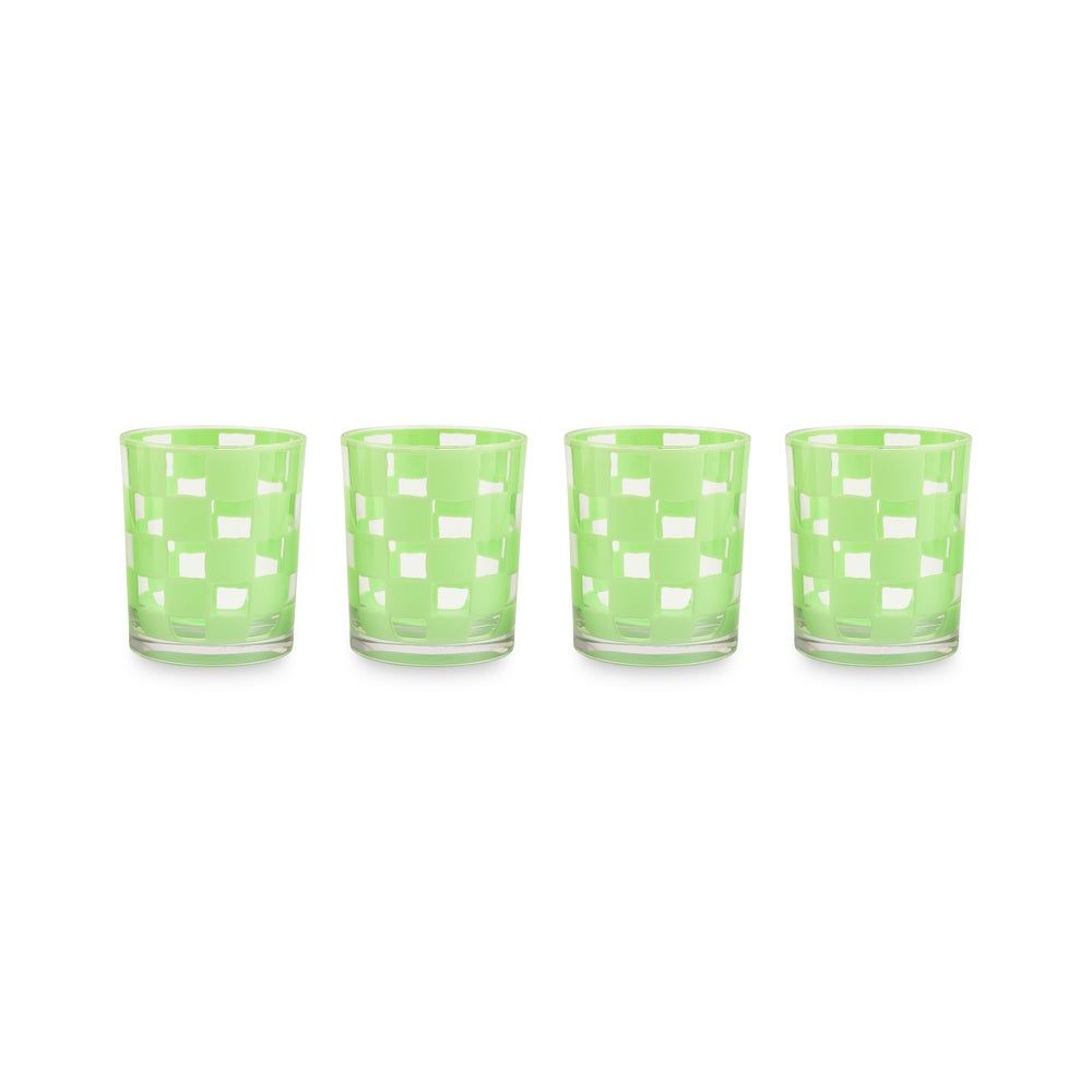 Green Check Acrylic Tumbler - Set of 4