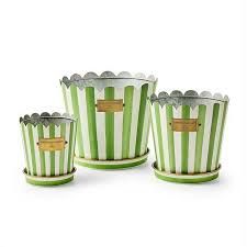Grass Green Stripe Pot &amp; Saucer