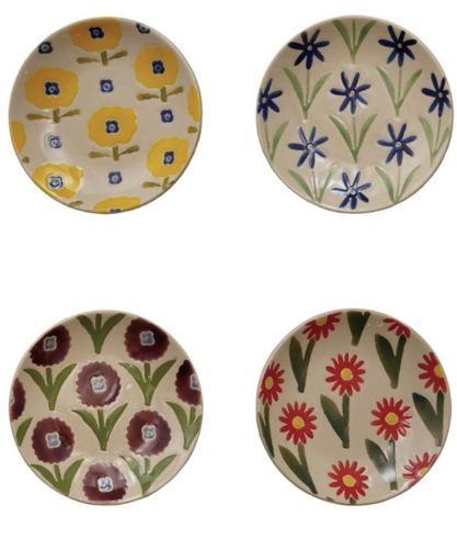 5" Round Hand-Painted Stoneware Plate w/ Wax Relief Flower