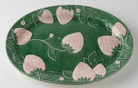 Oval Hand-Painted Embossed Stoneware Platter