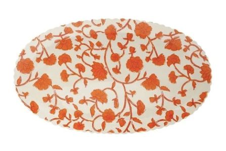 Stoneware Scalloped Tray w/ Floral Desgin