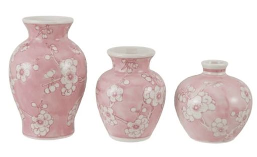 Hand-Painted Stoneware Vase w/ Cherry Blossom Design