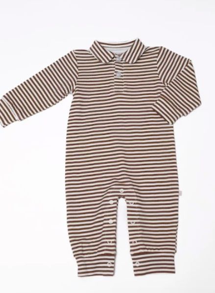 Chocolate Stripes - Sweatshirt Polo Romper