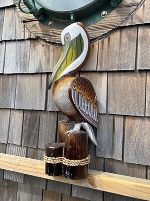 Wood Pelican Statue on post