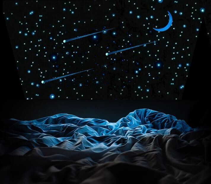 Glowing Crescent Moon, Comets and Ceiling Star (600) Decals | Create a realistic night sky ceiling and sleep under the stars