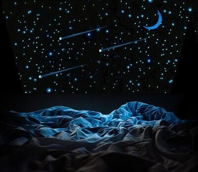 Glowing Crescent Moon, Comets and Ceiling Star (600) Decals | Create a realistic night sky ceiling and sleep under the stars