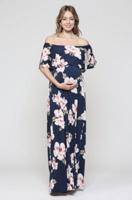 Off Shoulder Floral Ruffle Maternity Dress