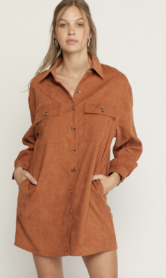 Rust Corduroy Collared Button Up