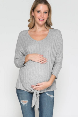 Maternity Heather Gray Tie Front Top