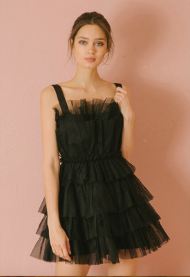 Black Tulle Layered Mini Dress
