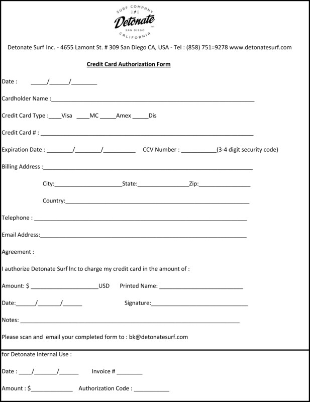 Detonate Credit Card Authorization Form