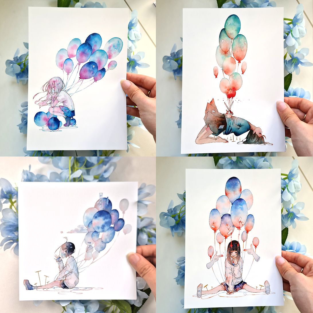 A5 Prints "Balloon" Set of 4
