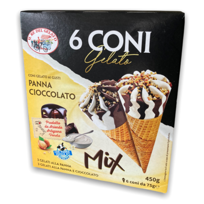 6 Coni Gelato Mix Panna e Cioccolato conf. Da 450gr. 6x75gr.