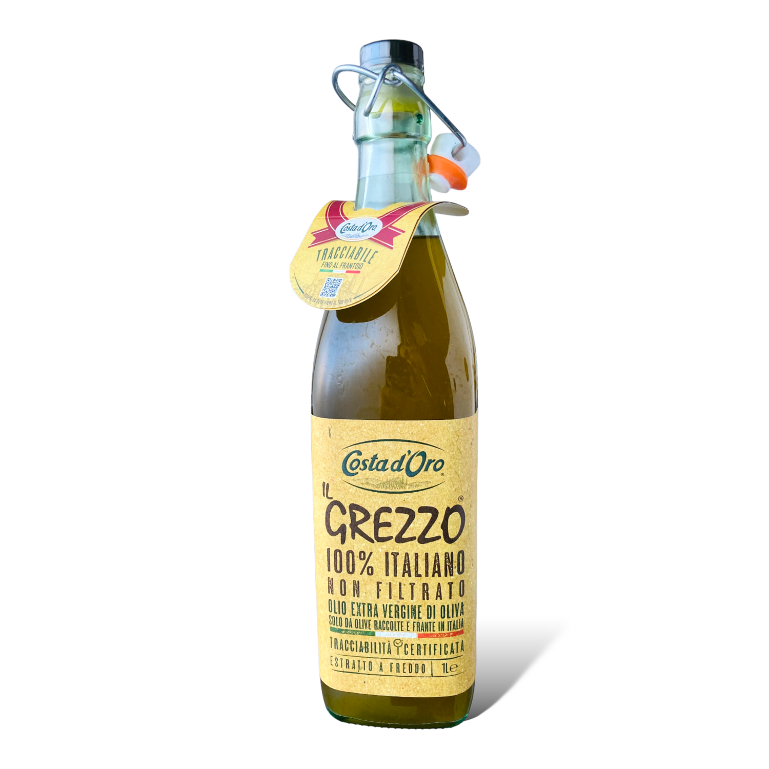 Olio Extra Vergine d'Oliva Costa d'Oro IL GREZZO 100% Italiano non Filtrato  Estratto a Freddo bottiglia da 1 litro