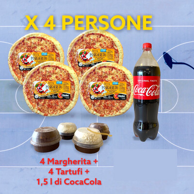 4 Pizze Margherita + 4 Gelati Tartufo Vaniglia e Cioccolato + 1,5 l di CocaCola Per 4 Persone