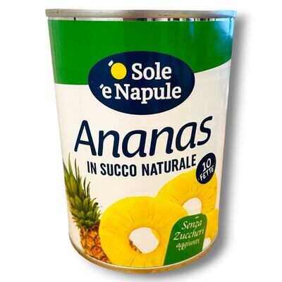 Ananas in Succo Naturale 10 Fette Senza Zuccheri Aggiunti O Sole e Napule 565 gr sgocciolato 340 gr.