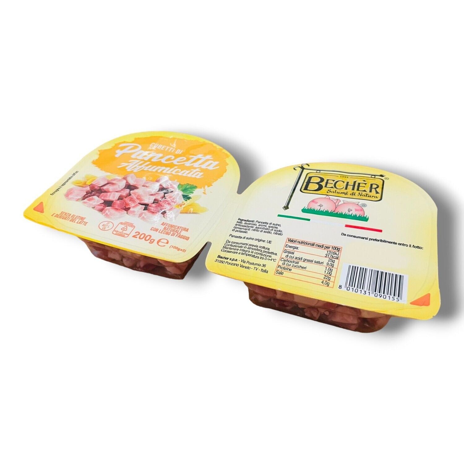 Cubetti di Pancetta Affumicata Senza Glutine e Derivanti del Latte BECHER SALUMI DI NATURA 2x100gr