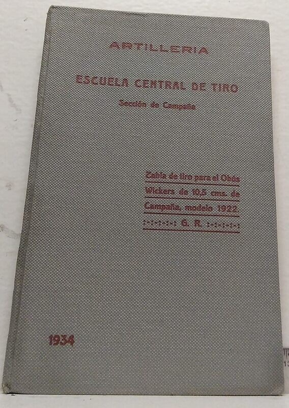 Artillería, tabla de tiro para el obús Wickers.