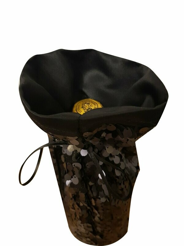 Black Sequin & Satin - bottle bag