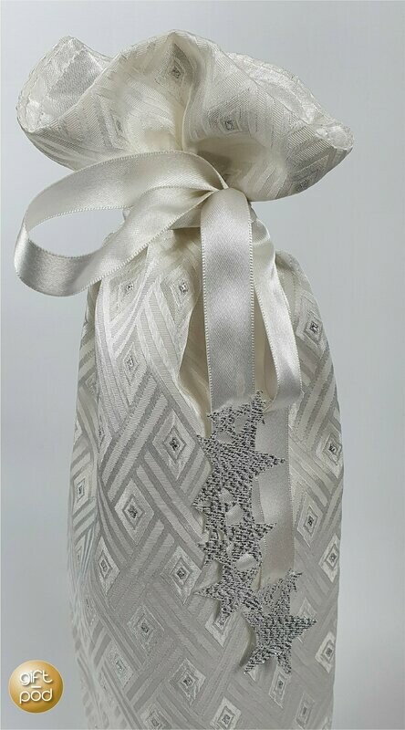 Ivory & Silver Silk Jacquard - bottle bag