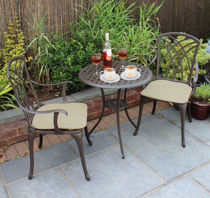 Garden Bistro Set Round table with 2 Arm chairs