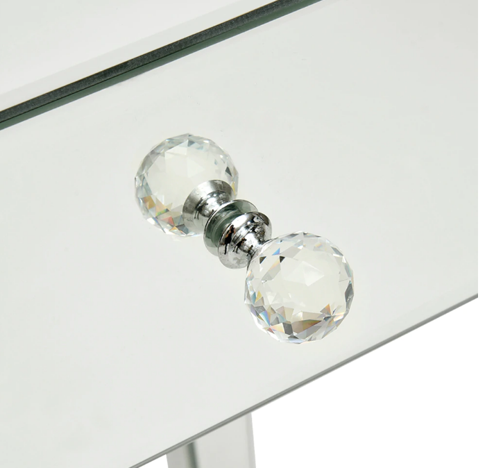 Mirrored Glass Bedside Table with Drawers and Glass Handles Mirror