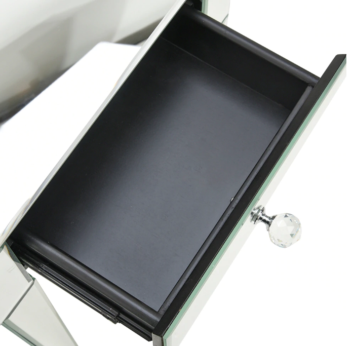 Mirrored Glass Bedside Table with Drawers and Glass Handles Mirror