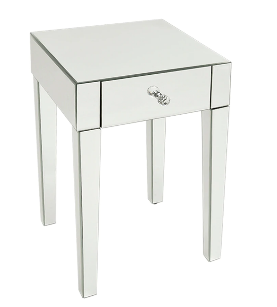 Mirrored Glass Bedside Table with Drawers and Glass Handles Mirror