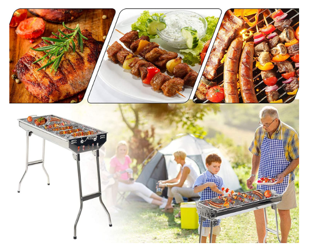 Portable Foldable Stainless Steel Barbecue Grill for Outdoor Cooking and Camping