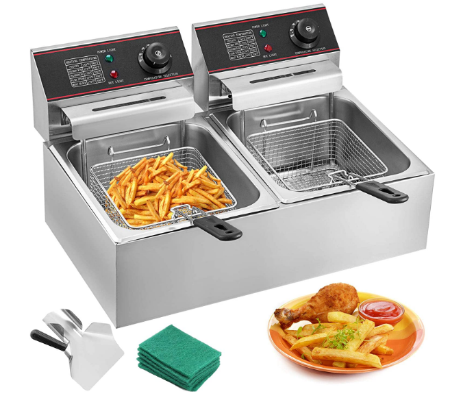 Dual Tank 12L Electric Fryer – Countertop Stainless Steel Fryer for Commercial and Home Use