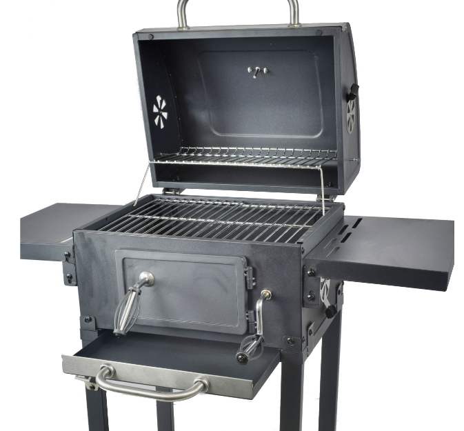 Grill Cart Angular Smart Charcoal Grill with Adjustable Cooking Surface and Modern Design