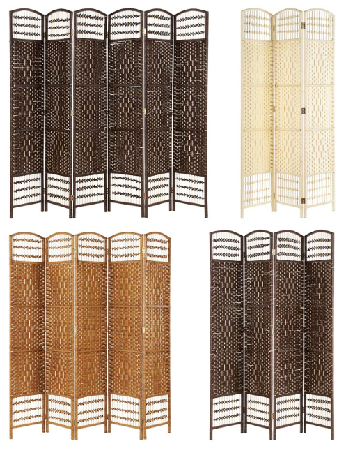 Foldable Wicker Room Divider, 6 Panel Privacy Screen with Adjustable Panels