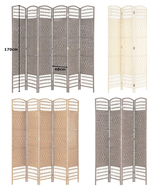 Foldable Wicker Room Divider, 6 Panel Privacy Screen with Adjustable Panels