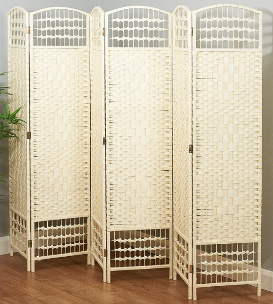 Foldable Wicker Room Divider, 6 Panel Privacy Screen with Adjustable Panels