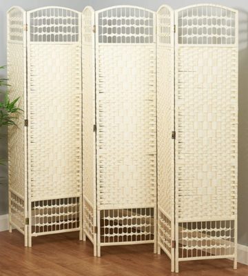 Foldable Wicker Room Divider, 6 Panel