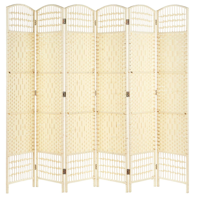 Foldable Wicker Room Divider, 6 Panel Privacy Screen with Adjustable Panels