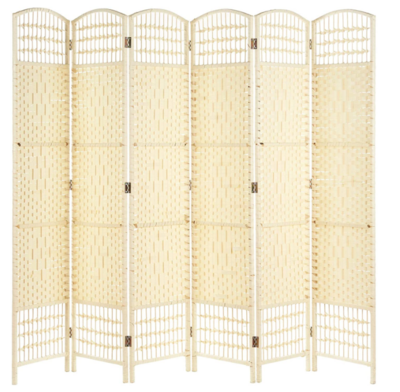 Foldable Wicker Room Divider, 6 Panel Privacy Screen with Adjustable Panels