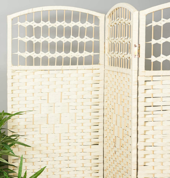 Foldable Wicker Room Divider, 6 Panel Privacy Screen with Adjustable Panels