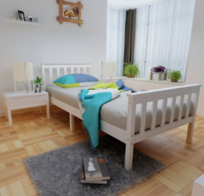 Bedroom 3ft Strong Bed in White Wooden Frame