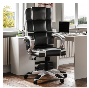 Executive Reclining Office Chair – Black and White Design for Stylish Comfort and Adjustable Support